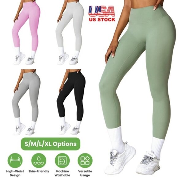 Women\'s High Waist Workout Leggings Tummy Control Compression Yoga Tight Pants - Picture 4 of 8